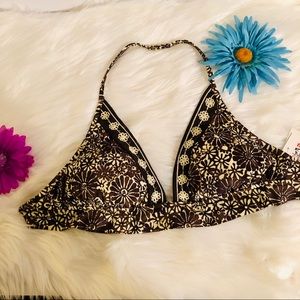 Leilani Triangle Cream and Brown Print Bikini Top.